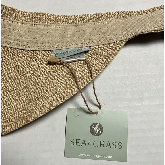 Womens Sea & Grass Straw Visor Sunvisor Sun Hat with Navy Blue Ties NWT - Picture 6 of 9